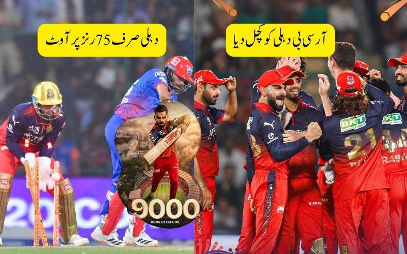 آرسی بی نے میچ 6.3 اوور میں ختم کیا۔ دہلی کو دی 9و کٹ سے شکست